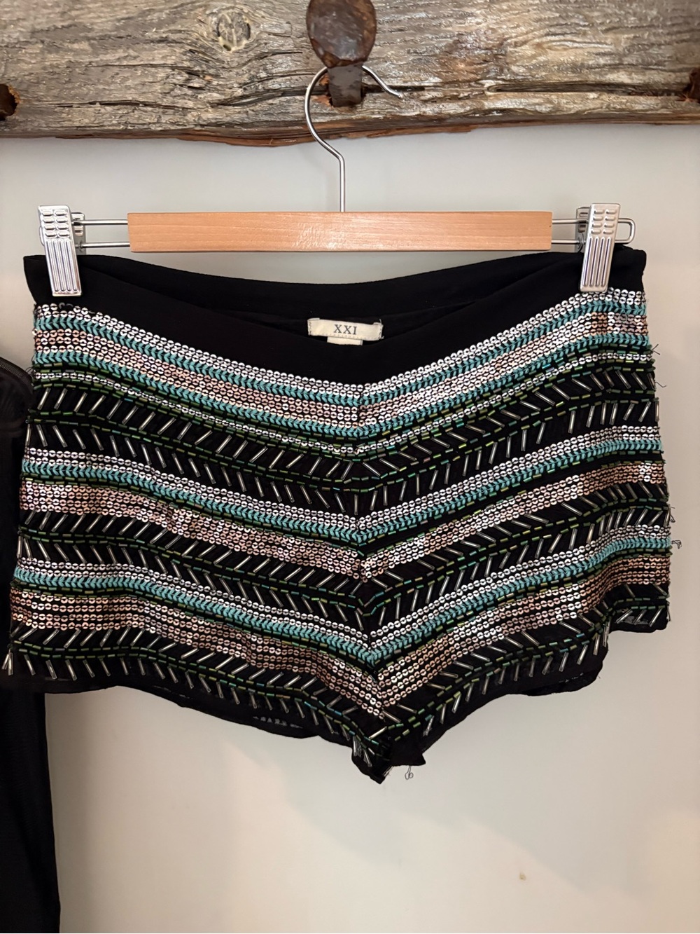 Forever 21 Black High Waist SHORTS with Turquoise and Silver Beading